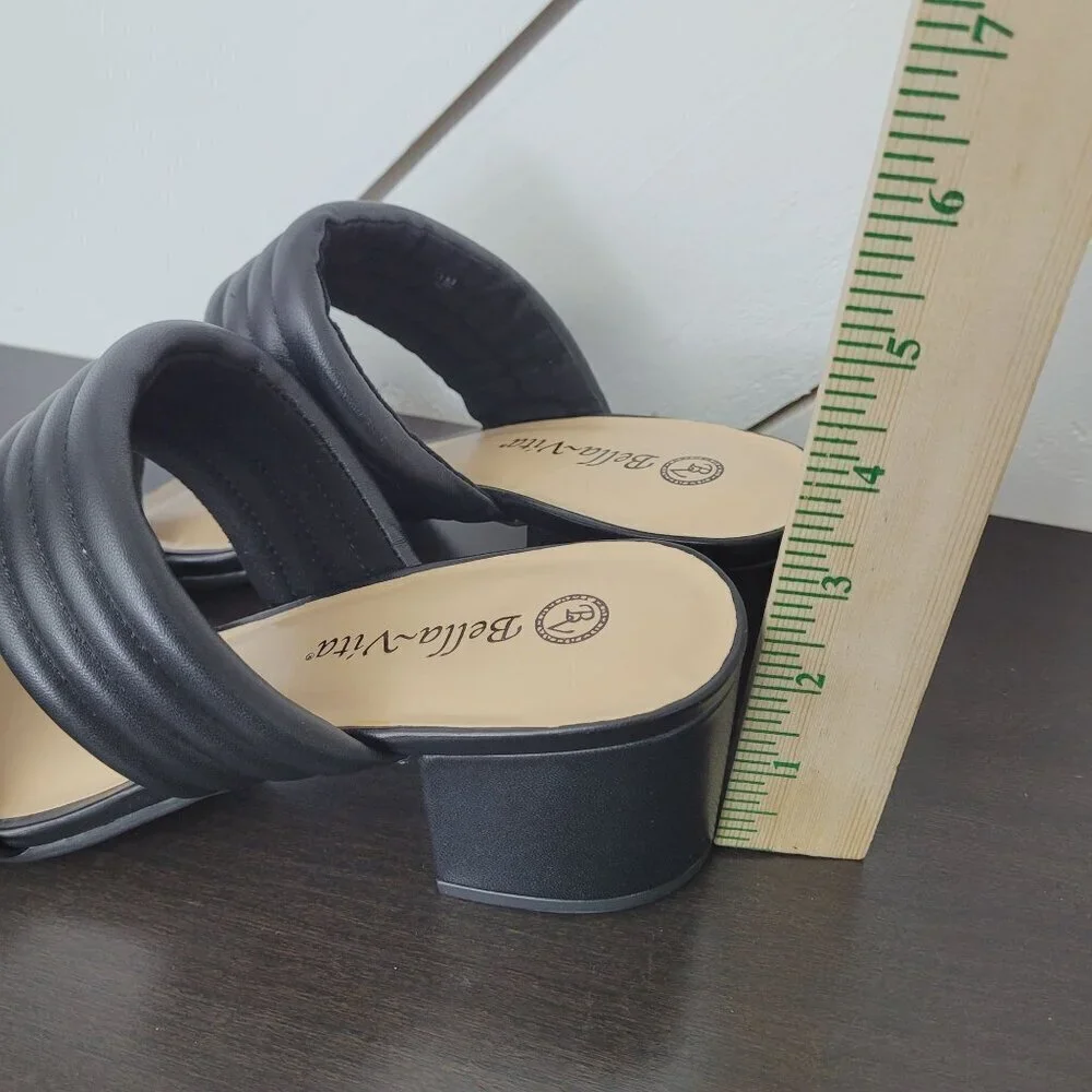 NEW Bella-Vita Georgette Womens 11M Black Leather Slide Sandals 4PT
